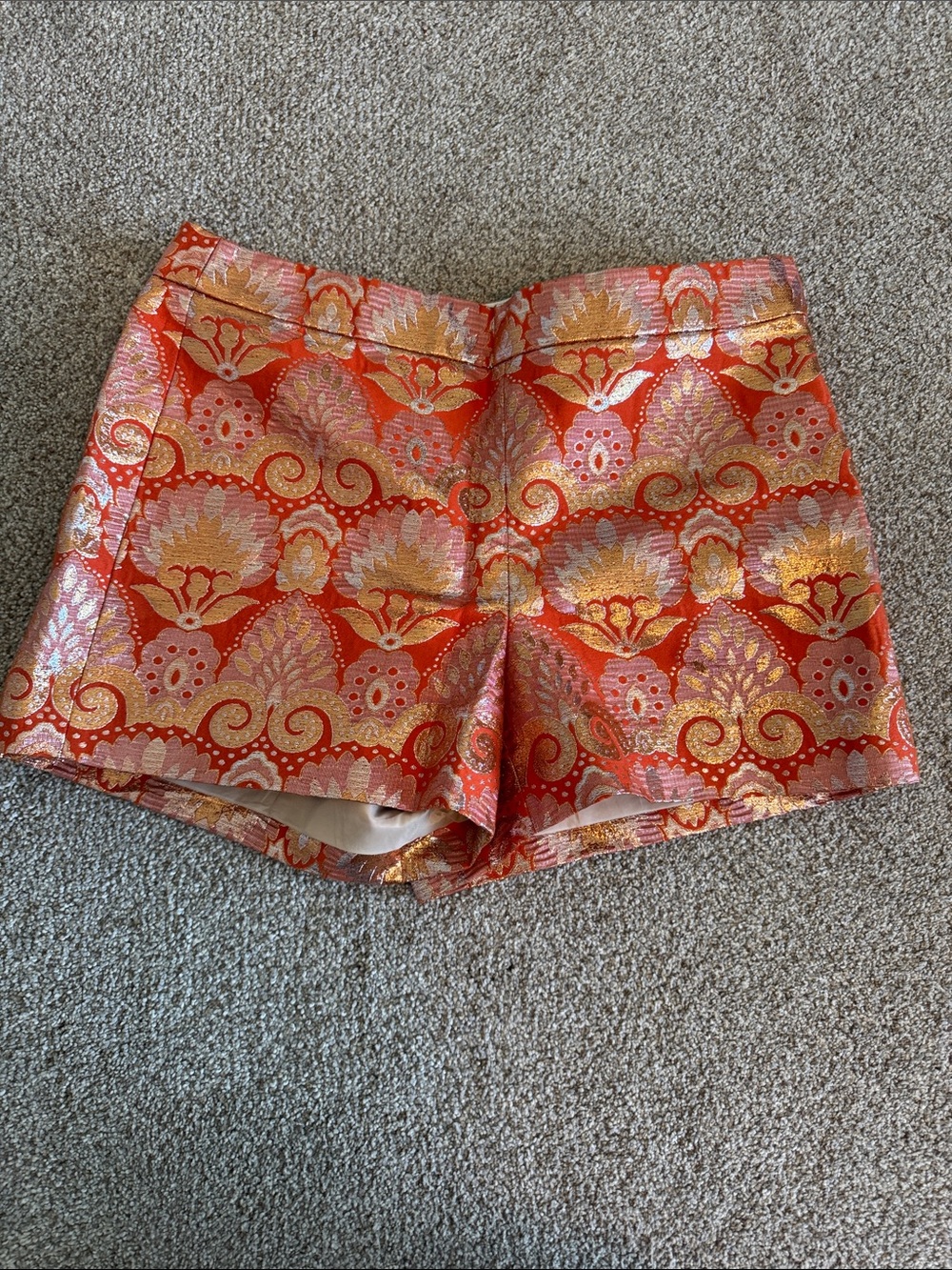 JCrew Orange/gold Metallic Jacquard Women's Shorts